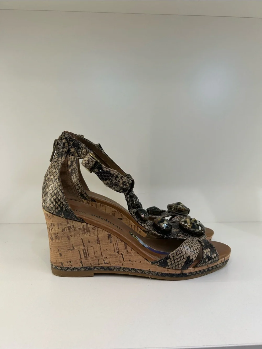 LIBBY EDELMAN PYTHON + CORK SANDALS SZ 7.5